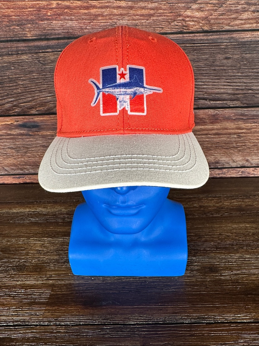 NWT! Guy Harvey Orange Snapback Cap with White Curved Brim and Embroidered Patch